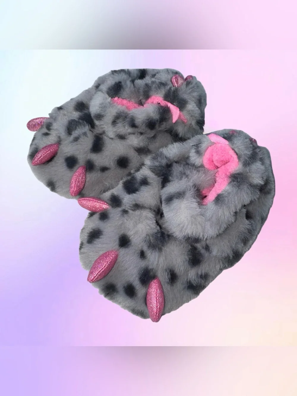 Wonder Nation Baby/Toddler Slippers Pink Gray Monster Claw Furry Shoes Sz 4,5,6
